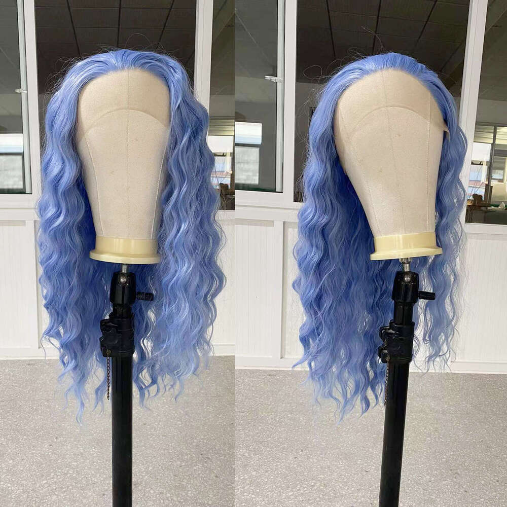 AIMEYA Light Blue Synthetic Lace Front For Women Heat Resistant Fiber Cosplay Wigs Natural Haire Loose Wave Wig
