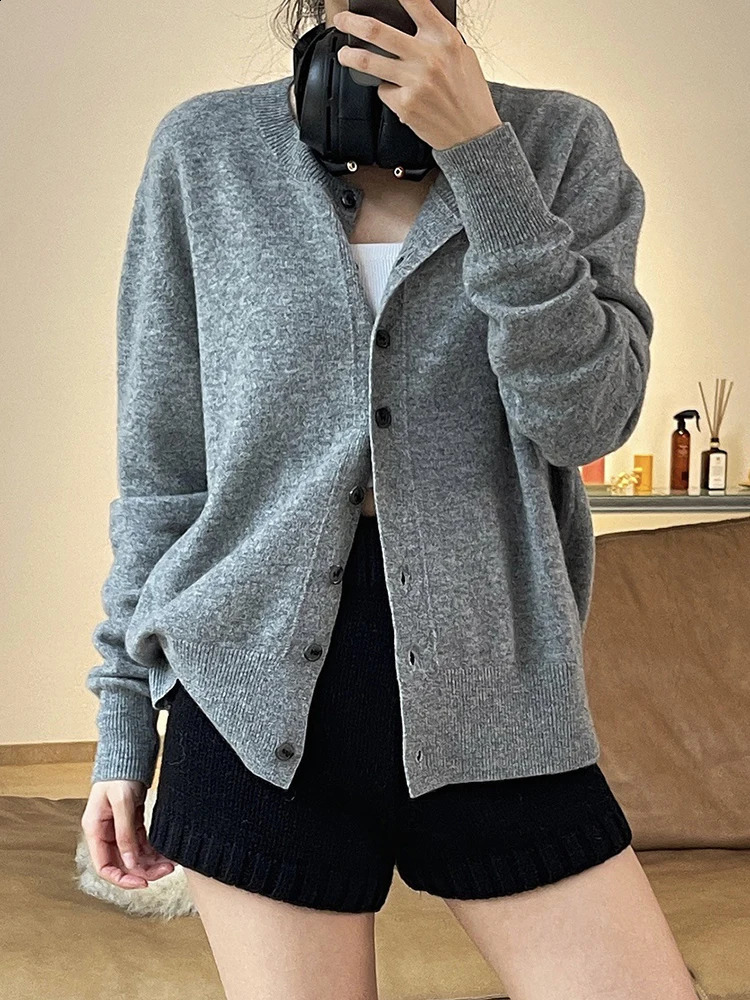 LANMREM Wool Knitting Cardigan Sweater For Women Round Neck Single Breasted Office Lady Tops Fit Autumn 26D9845 240904