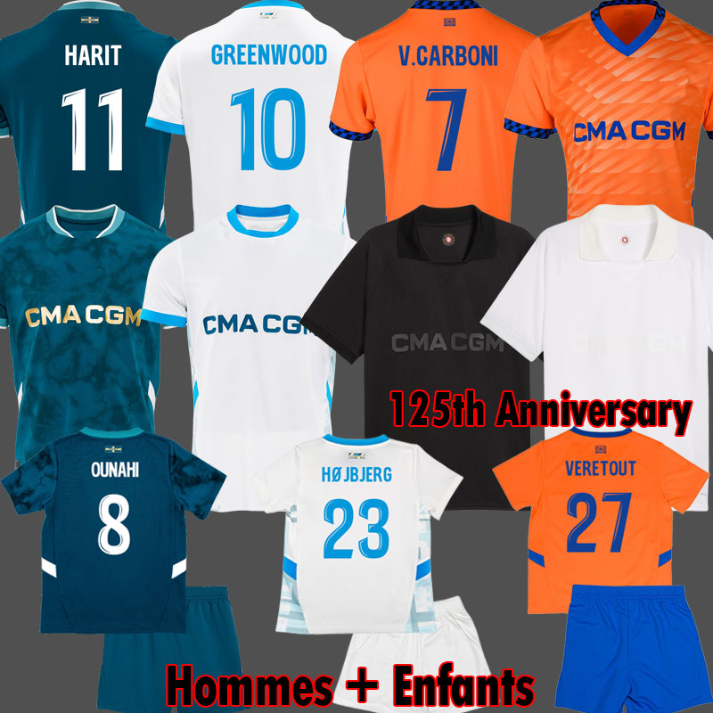 24 25 VERETOUT 125 Years Anniversary White GREENWOOD soccer jerseys MBEMBA special OM Esport 2024 2025 HOJBJERG player maillot foot HARIT men kids 125TH Black shirts