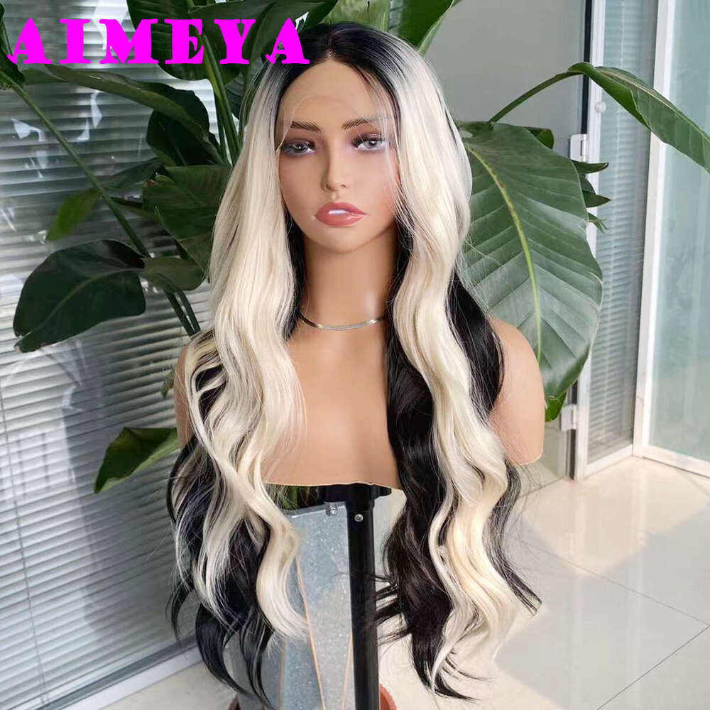 AIMEYA Ombre Blonde Synthetic Front Wigs With Highlights 13X4 Long Body Wave Lace Wig For Women Cosplay Daily Use