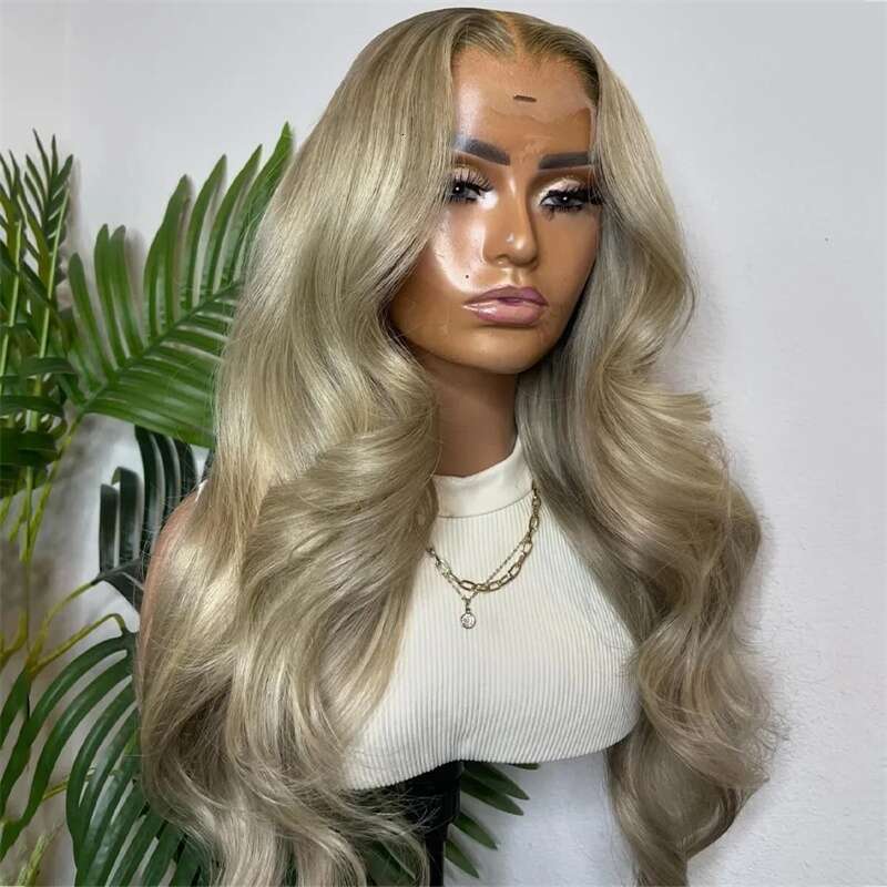 Ash Long Body Wave Synthetic Front Wig Jet Black Platinum Blonde Hair Colored Lace Frontal Wigs For Women Party