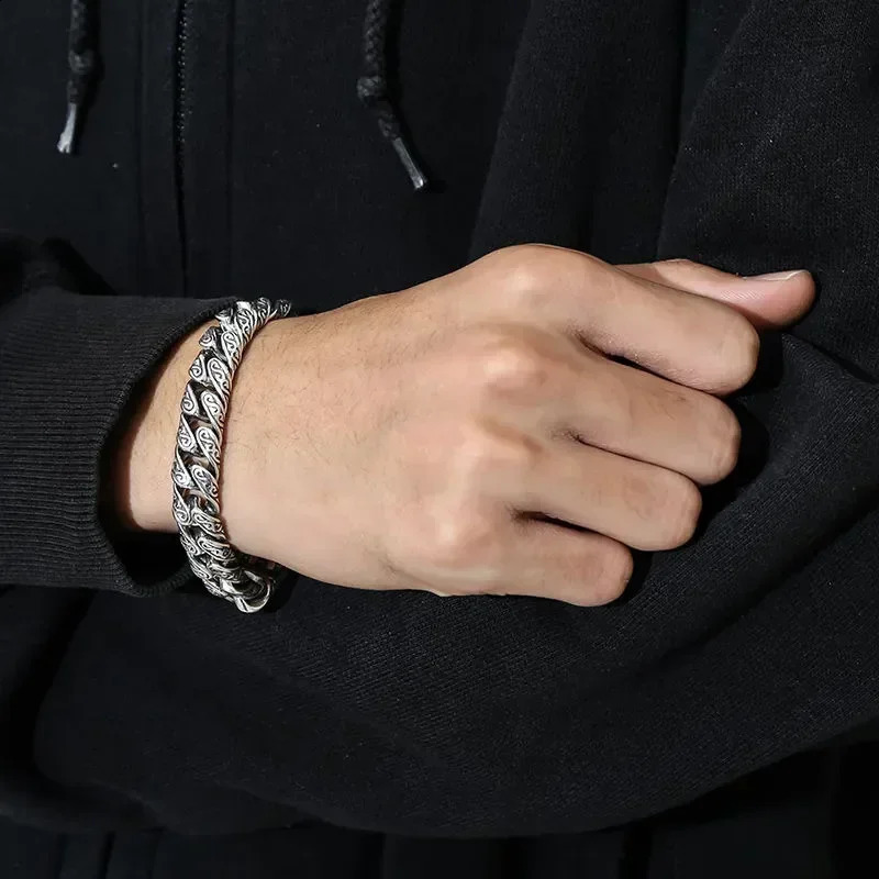 CHUANGCHENG Fashion Pure Silver Italian Charm Mens Bracelet Jewelry Chain 925 Original 240912