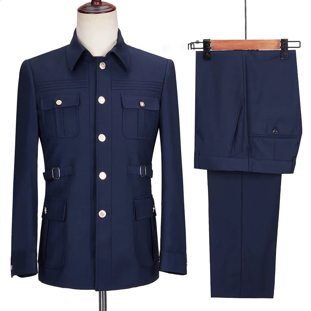 Fashion Men Suits High Quality Stand Collar Single Breasted Male Casual Daily Wedding Two Piece Blazer Pants Set 240914
