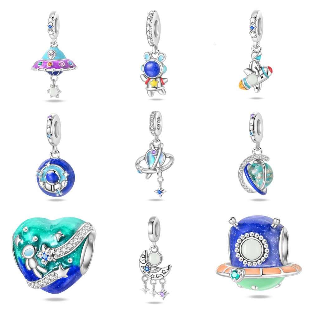 925 Sterling Silver Luminous astronaut moon planet pendant beads Charms Fit Bracelet DIY jewelry accessories