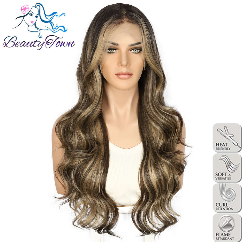Autumn Brown 13X4 Synthetic Highlight Swiss Transparent Lace Front Wig Body Wave Full Cosplay Daily Wear