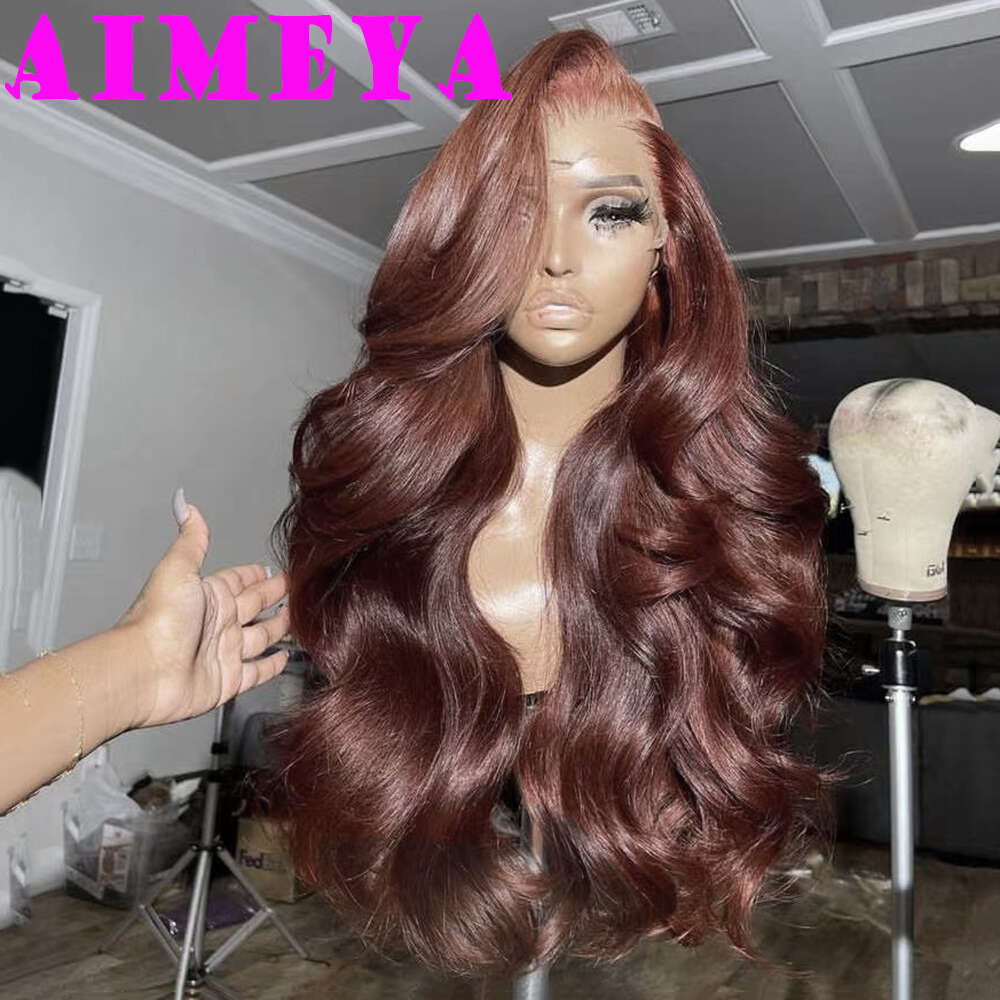 AIMEYA Long Body Wave Lace Front Brown Heat Resistant Synthetic Hair Daily Use Cosplay Wig Natural Haire