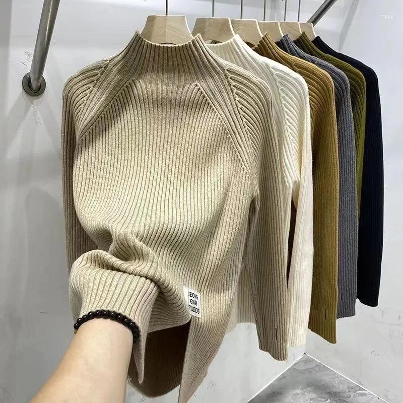 Women's Sweaters 2024 Women Solid Half High Collar Cashmere Sweater Autumn Winter Loose Plus-Size Knitted Wool Casual Bottoming Shirt