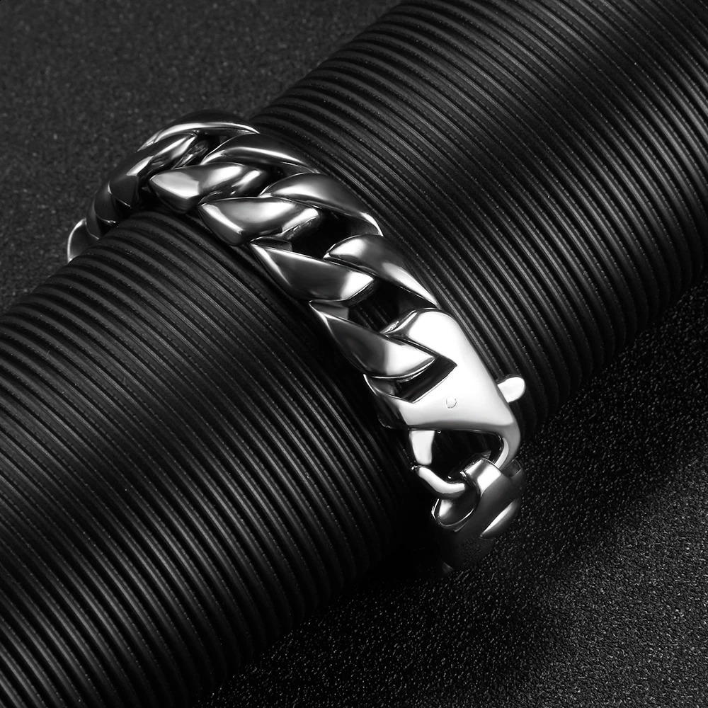 15mm Miami Curl Cuban Chain Bracelet for Men 316L Stainless Steel Mens Casting Buckle Hip Hop Jewelry Gift 240912
