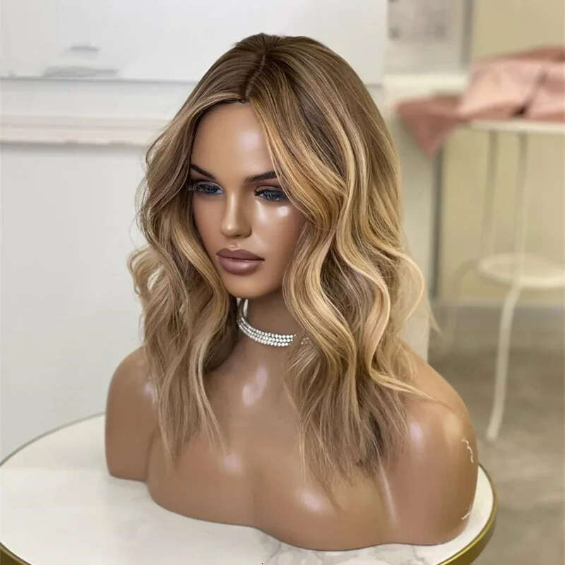 Ombre Ash Blonde Bob Lace Short Straight Middle Part Front Wig Heat Resistant Synthetic Hair Daily