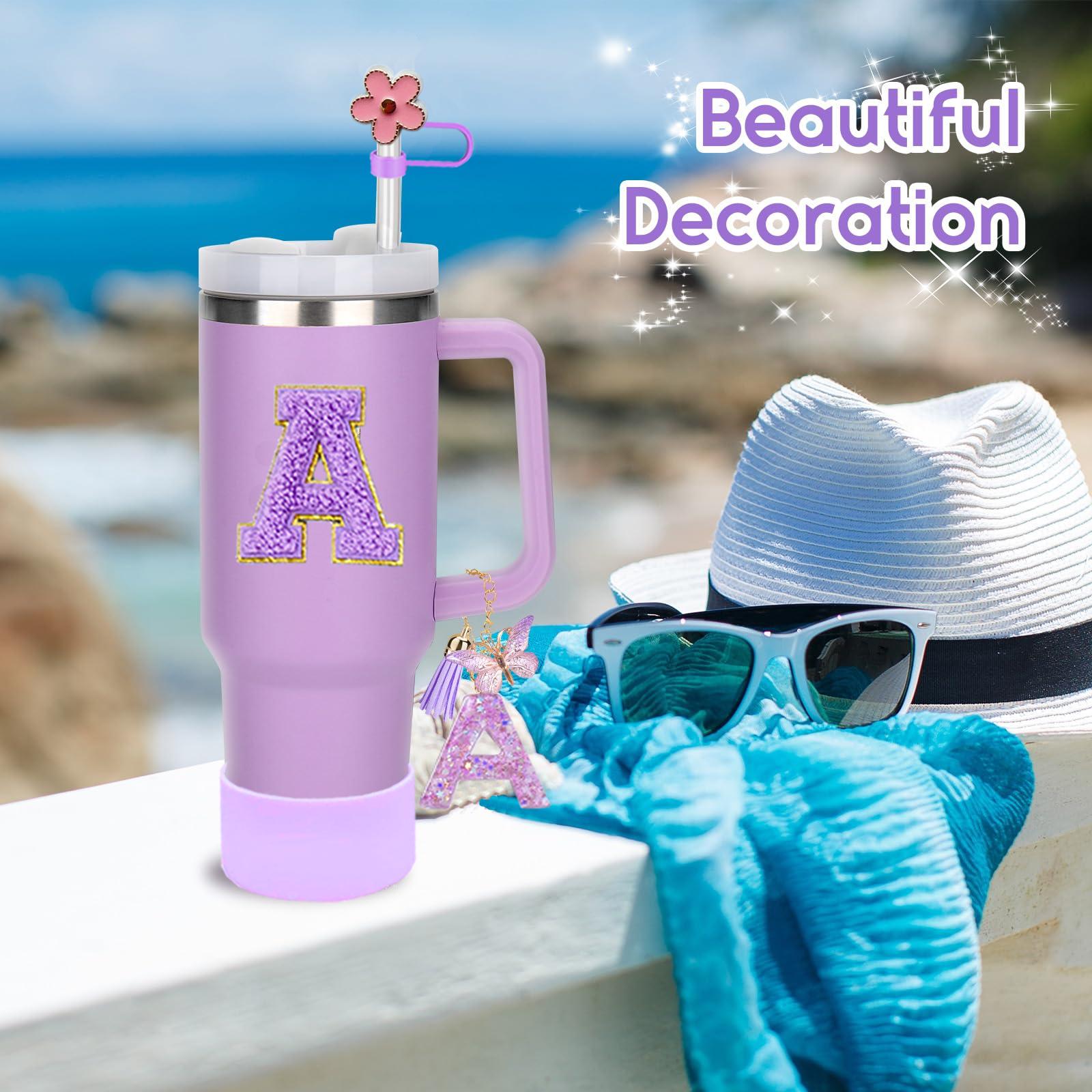 Handle 6 Pcs Purple Cup Accessories Silicone Straw Cover Cap Sticker For Decorations Initial Letter Charm Boot Spill Proof Stopper Dr Otv