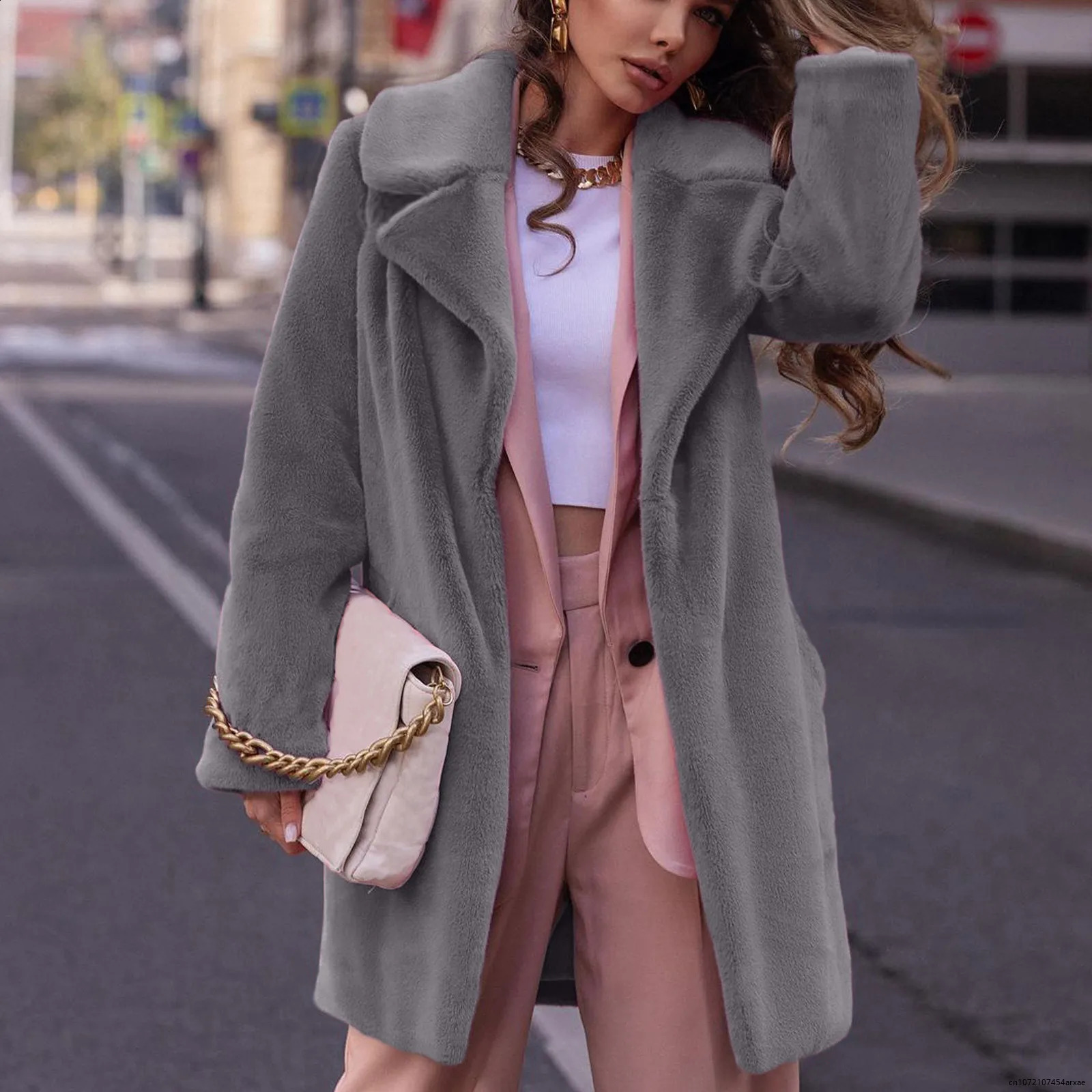 Pink Long Teddy Bear Jacket Coat Women Warm Winter Fleece Jacket Long Sleeve Thick Warm Oversized Long Coat Outwear Overcoat 240911
