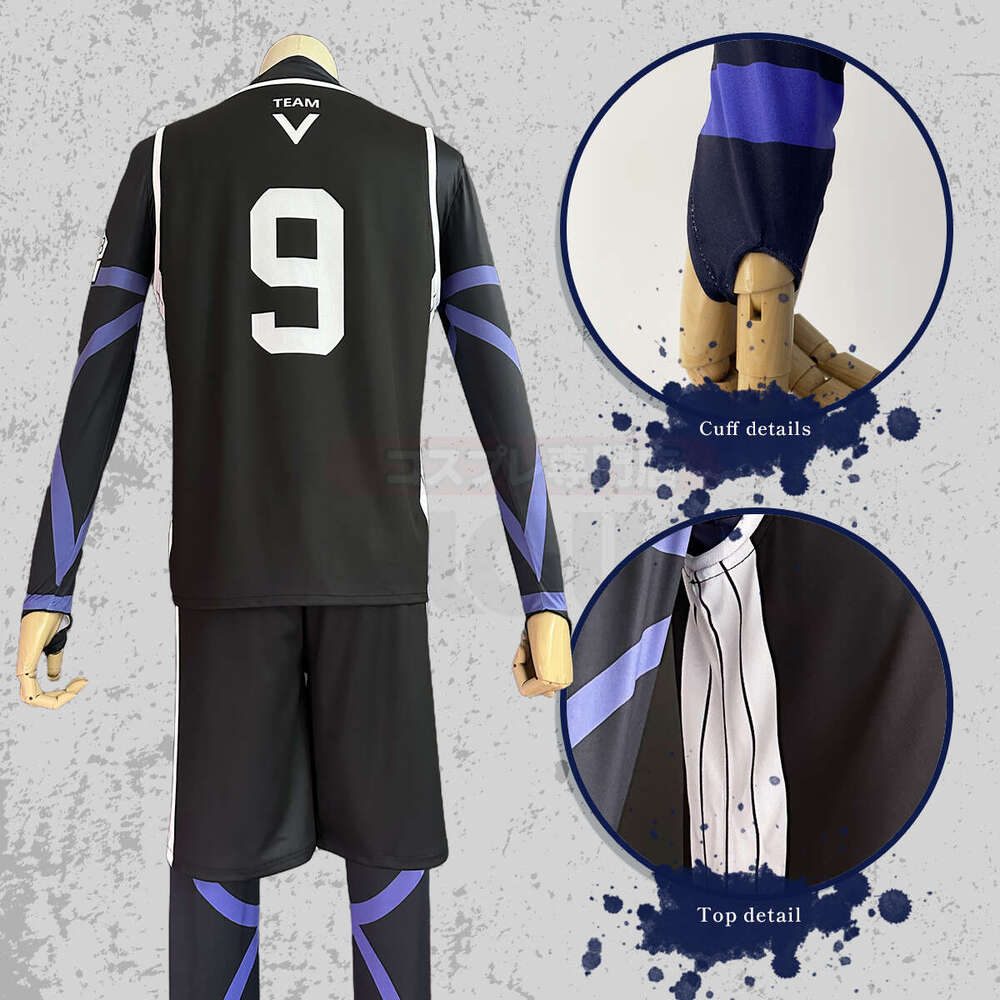 HOLOUN Blue Lock Anime Reo Mikage Nagi Cosplay Costume Wig Black Jersey Football Training Uniform Rose Net Synthetic Xxs-2Xl