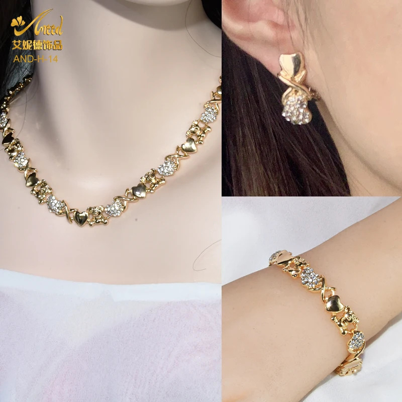 Indian African Jewelry Set Wedding Dubai Gold Color Bridal XOXO Necklace Bracelets Earrings Moroccan Nigerian Jewellery Sets 240911