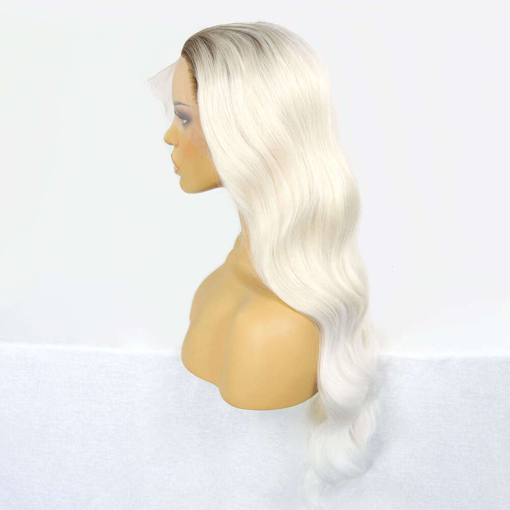 Wavy Ombre Blonde Front Wigs For Women Dark Roots Platinum 613 Colored Transparent Lace Frontal Synthetic Wig 26Inch