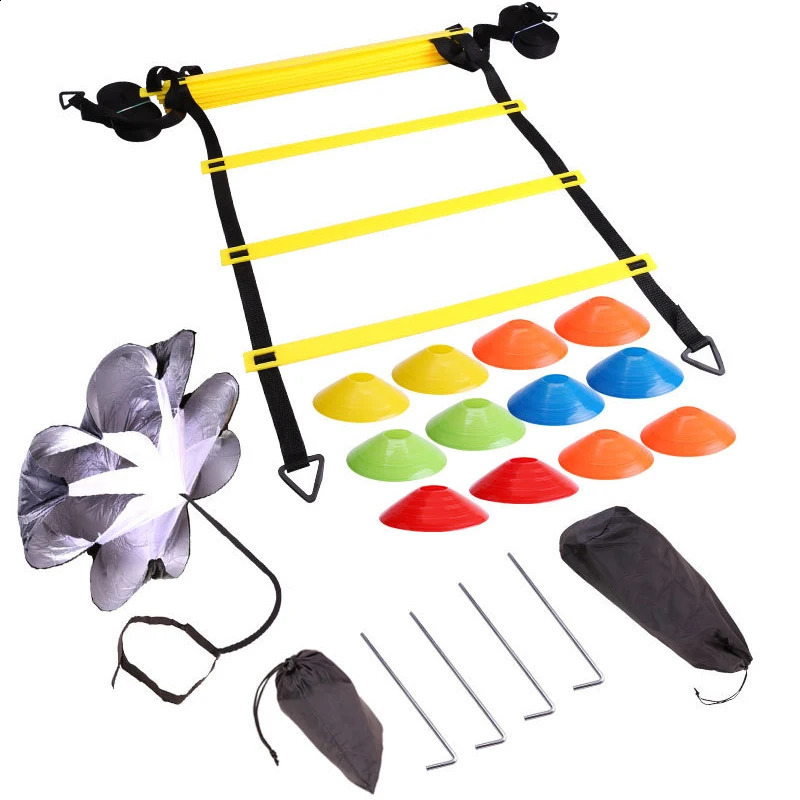 6M 12 Rung Speed Agility Ladder Training Set Field Cones Resistance Parachute Footwork Sport Soccer Football Training Equiment 240914