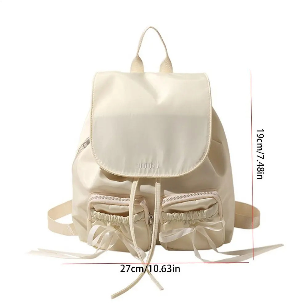 Leisure Korean drawstring backpack bow ballet style nylon bag solid color bucket bag bow shoulder bag 240912