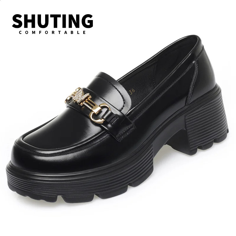 Spring Soft Leather Platform Loafers Womens Fashion and Elegant Mary Jane Black Round Toe Casual Non slip Comfortable Single Shoe 240914