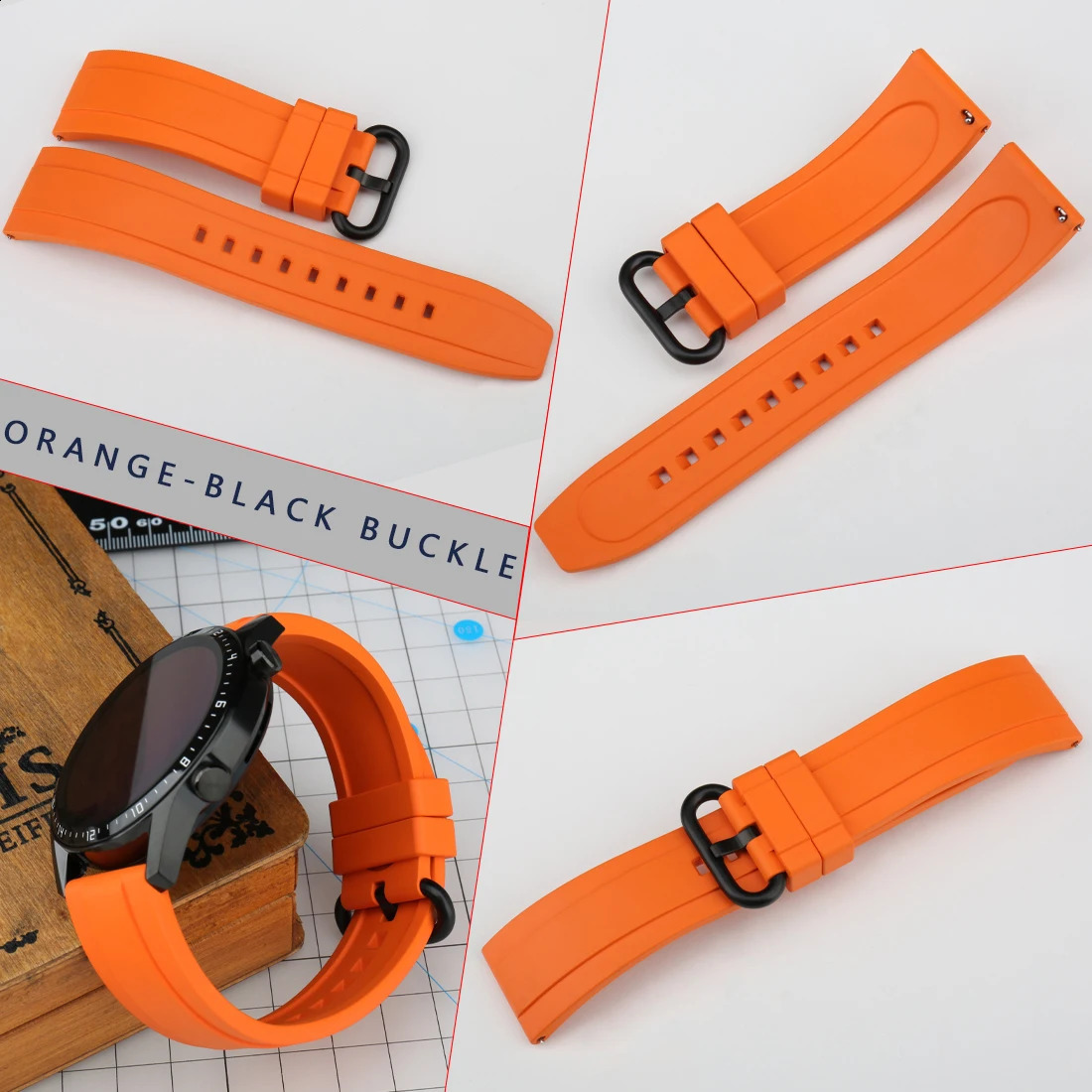 Premium Soft Fluoro Rubber Watch Band Sport Diving Watchbands Quick Release 20mm 22mm Rubber Watch Strap Bracelet Belt Loop 240906