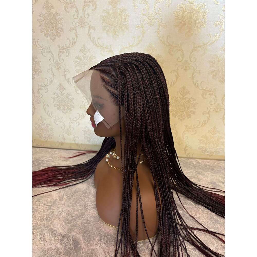 99J Red Bury Colored 13X4 HD Lace Frontal Braiding Wig Goddess Twist Box Braided Synthetic Wigs For Women Bleached Knotless