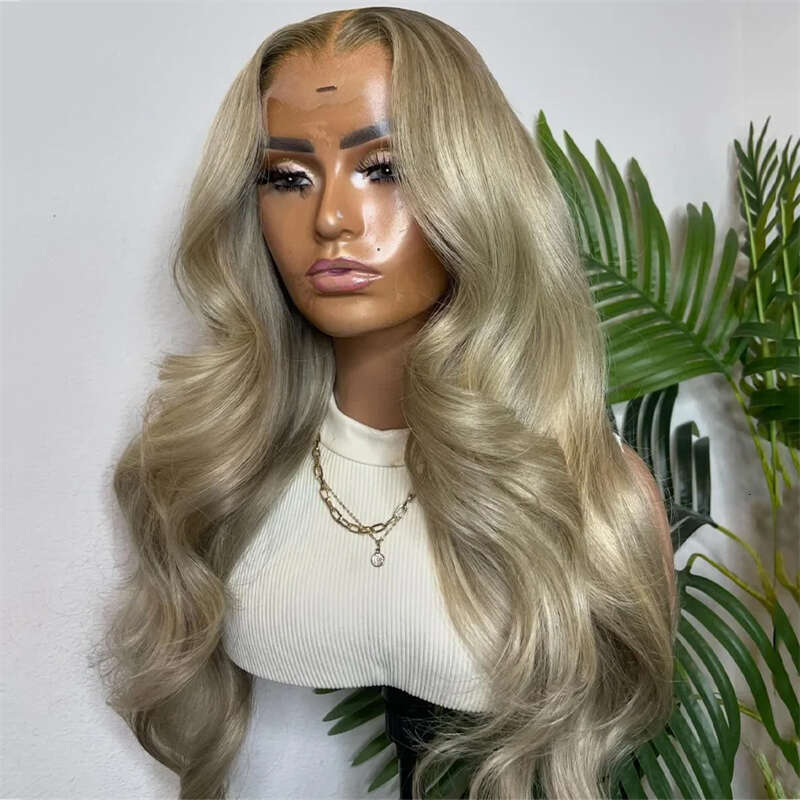 Ash Long Body Wave Synthetic Front Wig Jet Black Platinum Blonde Hair Colored Lace Frontal Wigs For Women Party