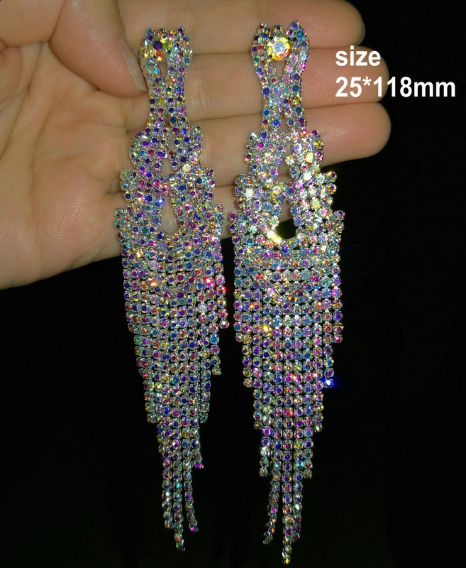 Crystal Chandelier Tassel Earrings Bohemian Rhinestone Fringe Chain Drop Dangle Earring Women Girls Valentines Day Wedding 240914