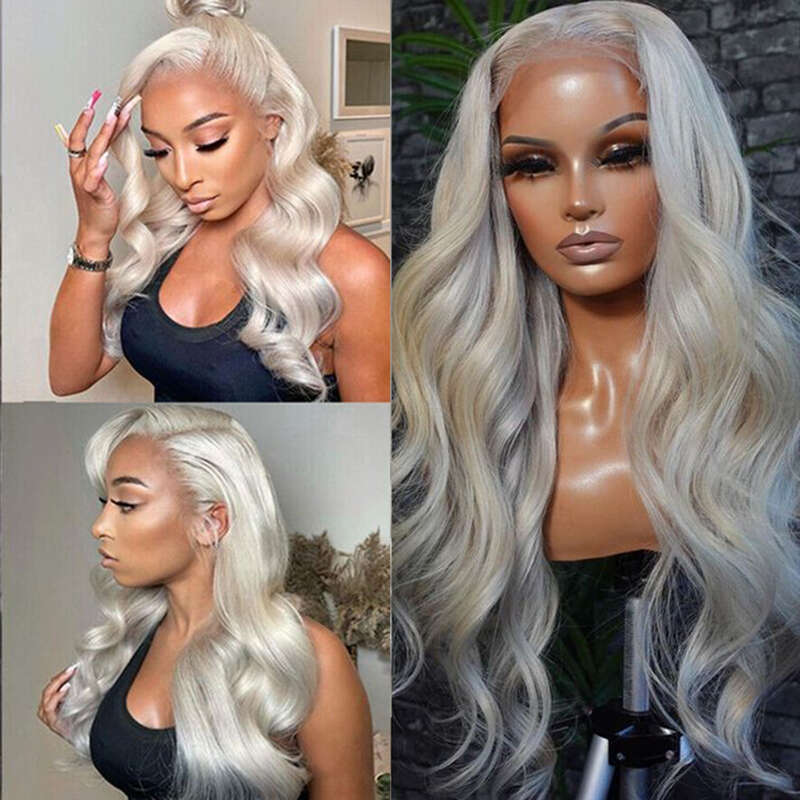AIMEYA Ash Blonde Lace Front Light Sier Long Natural Wave Synthetic Hair Wigs For Women Heat Resistant Daily Use Wig