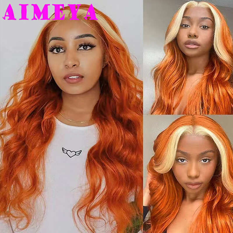AIMEYA Blonde Highlights Long Body Wave Orange With 613 Highlight Wig Natural Looking Synthetic Hair Daily Use Cosplay