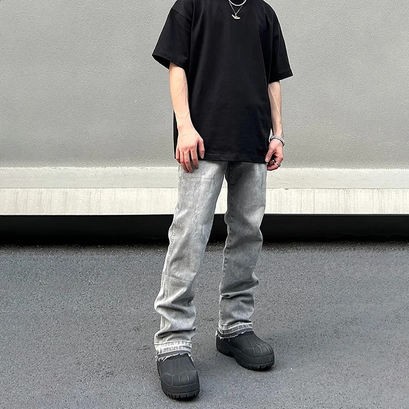 Autumn Winter Tassel Denim PantsYouth Goth Jeans America Stacked Pleats Male er Trousers Men Classic Harajuku 240912