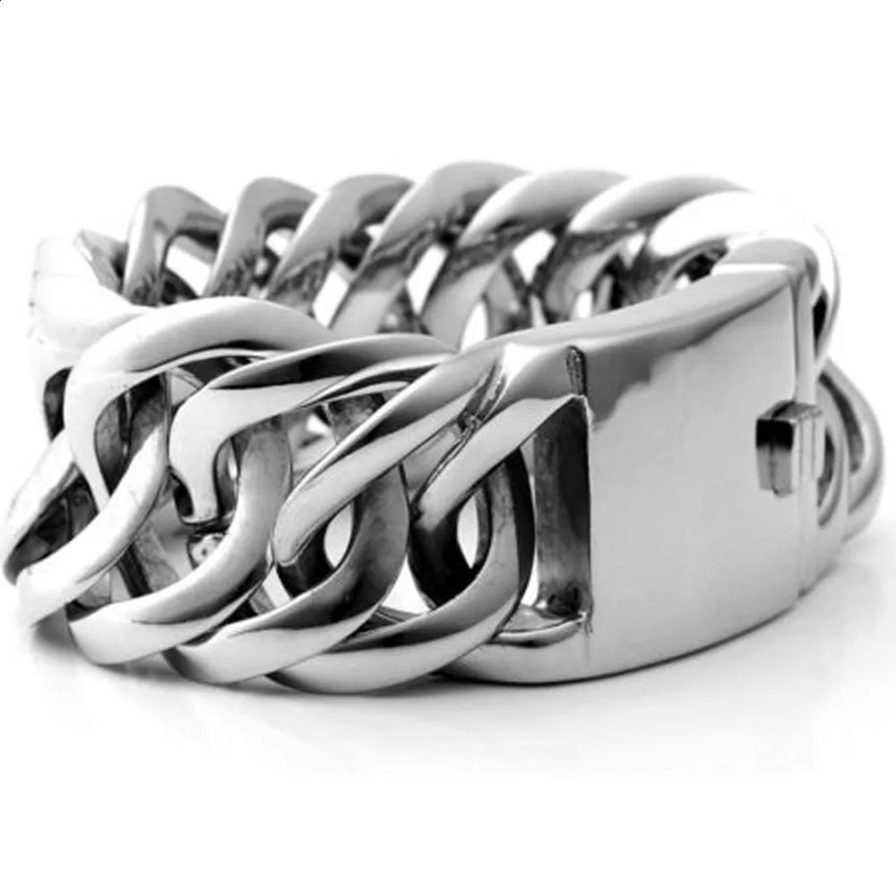 Fashion chain stainless steel bracelet mens heavy 20mm30mm wide double curled wristband 240912