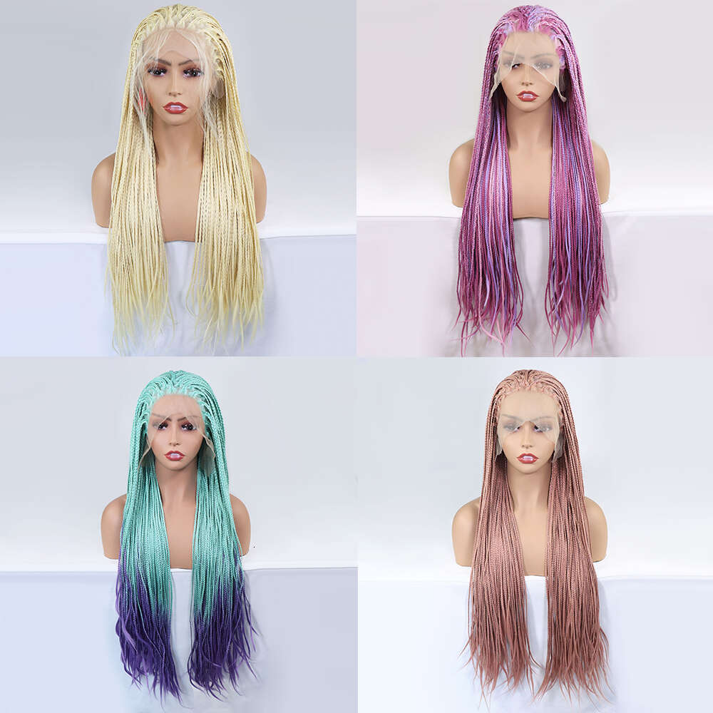 Highlight Pink Lace Front Braided Wigs For Women Knotless Goodess Box Braid Synthetic Crochet Braiding Hair Color Wig