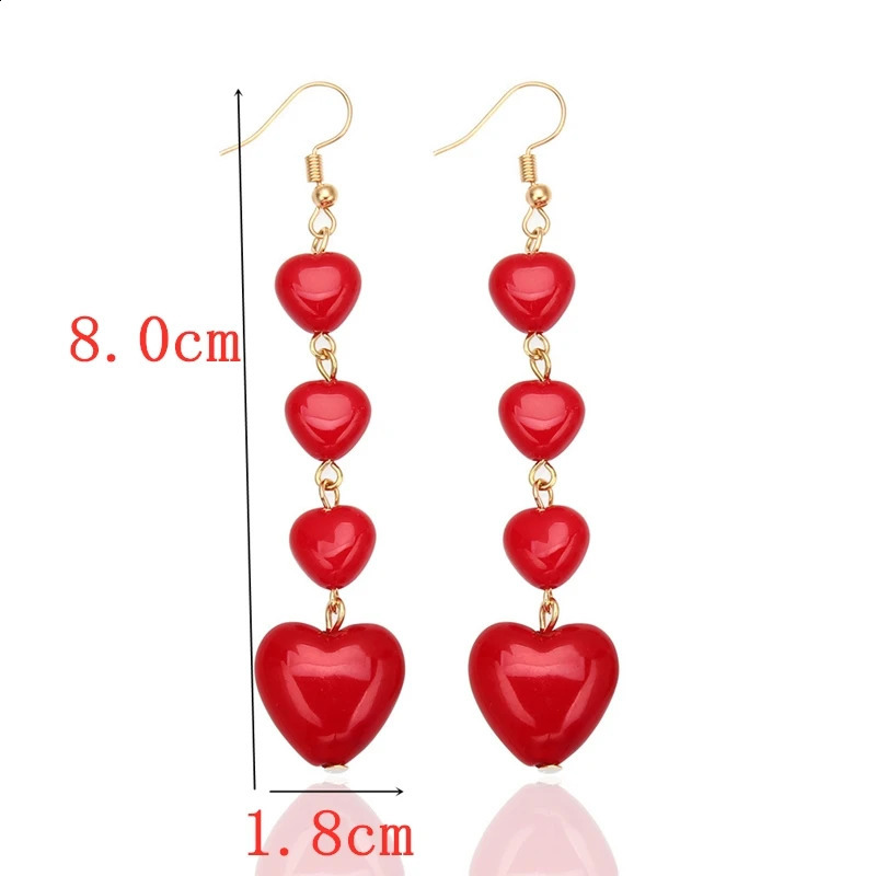 Korean Style Lovely Heart Pendant Long Tassel Earrings Red Peach Drop Ear For Women Girls Gift Wholesale 240906