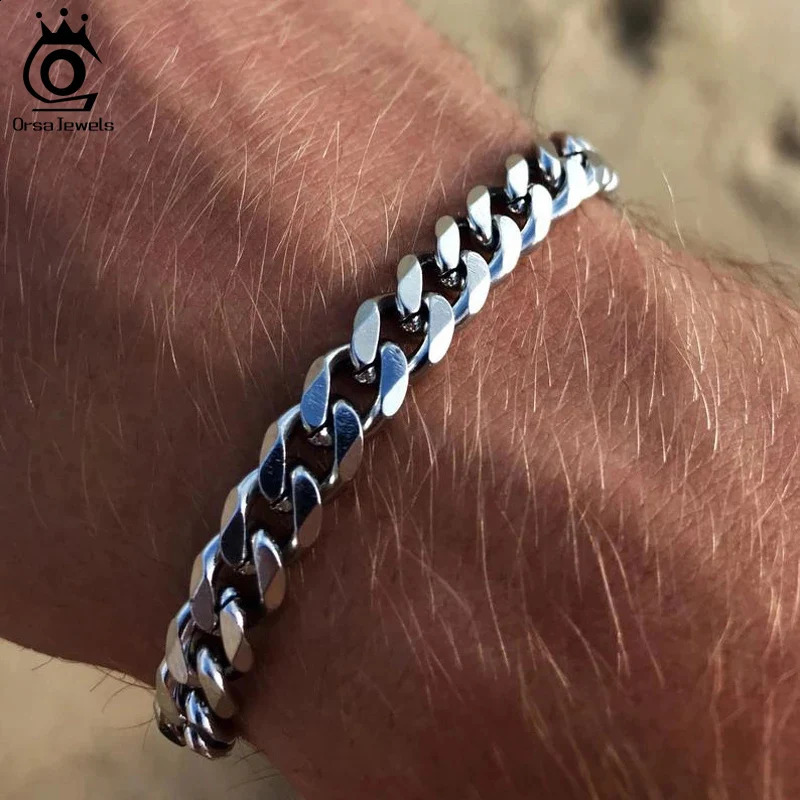 ORSA JEWELS Solid 925 sterling silver Italian 36mm 5mm 7mm diamond cut Cuban link chain bracelet suitable for women 7 inches 8 9 SB104 240912