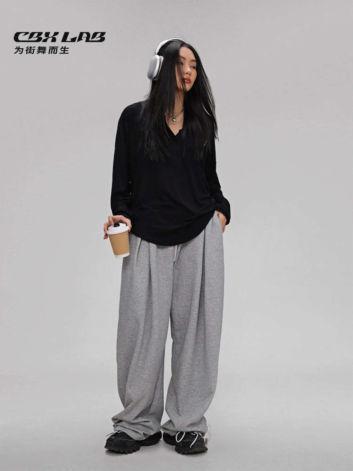 CBXLAB Street Dance Womens Grey Hip Hop Loose Flow Solid Color Sports Pants 240913