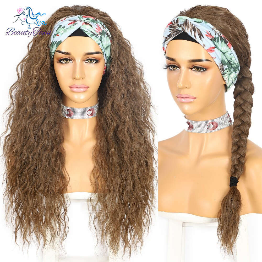 Long Kinky Curly #10 Brown Headband Wig For Women Daily Wedding Party Holiday No Gel Glueless Wigs 2 Free Bands Beautytown