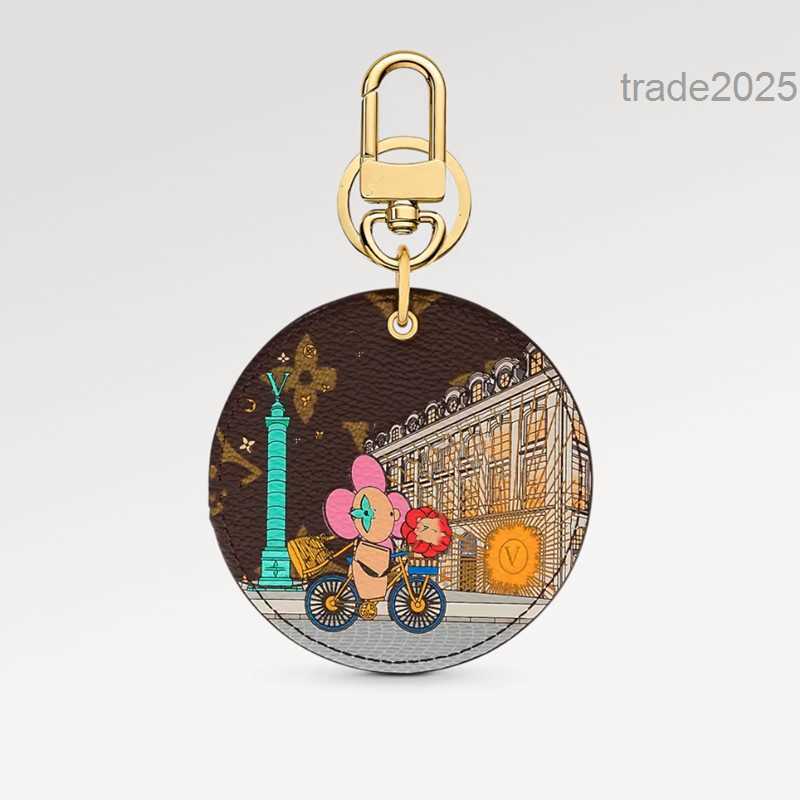 Designer Top round panel women mens keychains rings bag Key Rings old flower bag charm decoration accessories brown keychain High Quality
