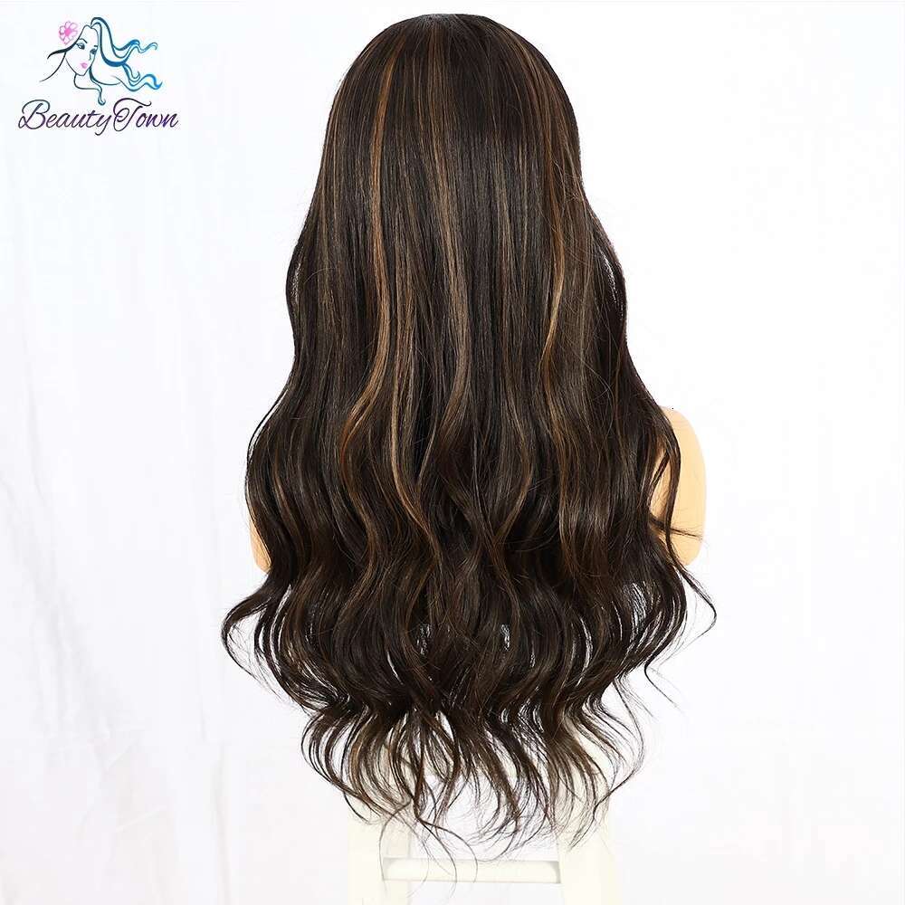 Brown Blonde Colored Synthetic Front Highlight Ginger Orange HD Transparent Lace Frontal Body Wave Full Cosplay Wig