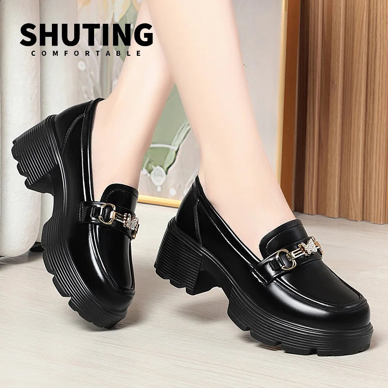 Spring Soft Leather Platform Loafers Womens Fashion and Elegant Mary Jane Black Round Toe Casual Non slip Comfortable Single Shoe 240914