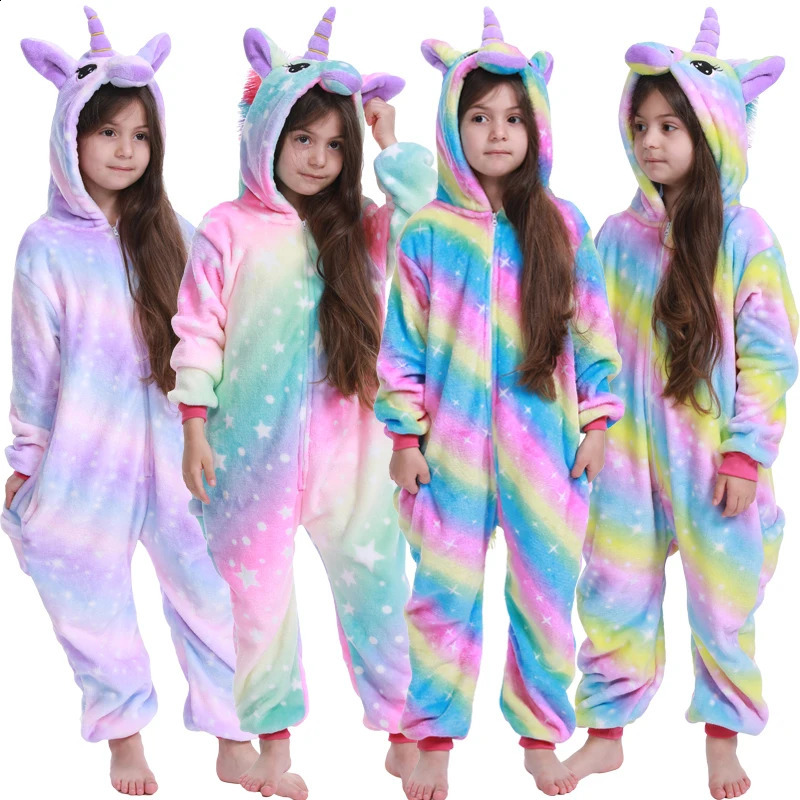 Kigurumi Cat Onesie Kids Unicorn Pajamas For Children Animal Cartoon Blanket Sleepers Baby Costume Winter Boy Girl Jumspuit 240910CJ