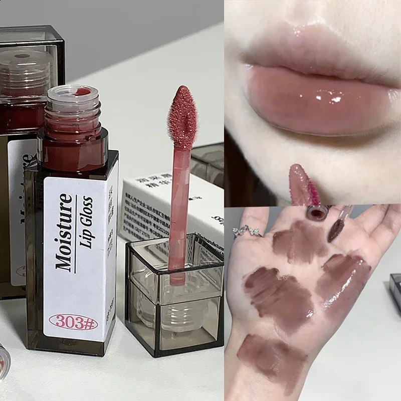 Nude Grey Mirror Lip Glaze Crystal Tint Oil Clear Water Light Gloss Lasting Nonstick Cup Punk Smoky Liquid Lipstick 240911