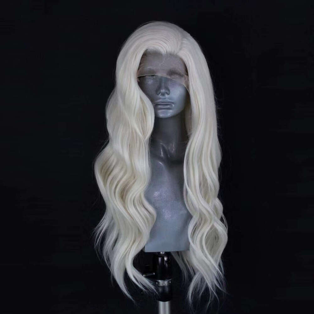 AIMEYA Platinum Blonde Wigs For Women Lace Front Long Natural Wave Synthetic Hair Wig Daily Use Cosplay