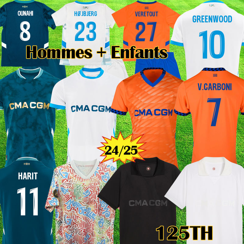 125 Years Anniversary Maillot 2024 2025 OUNAHI special GREENWOOD Soccer jerseys Fans Player Version VERETOUT Maillots de foot OM 125TH HOJBJERG 24 25 Kids shirts