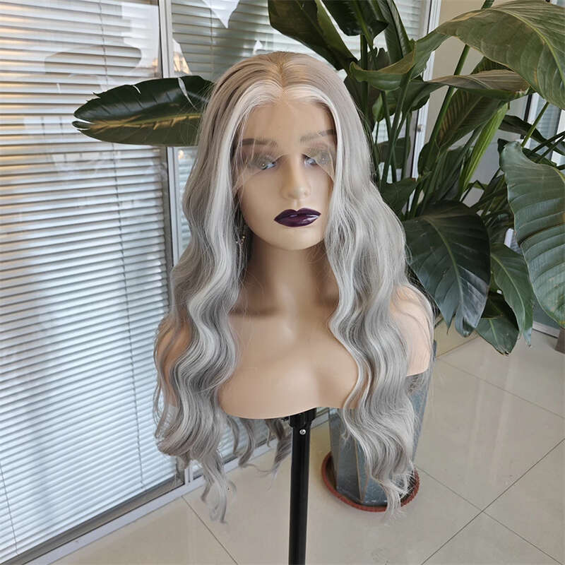 Plucked Lace Front Ash Ombre White Blonde 180 Density Haire Soft Wigs For Women Synthetic Hair Wig