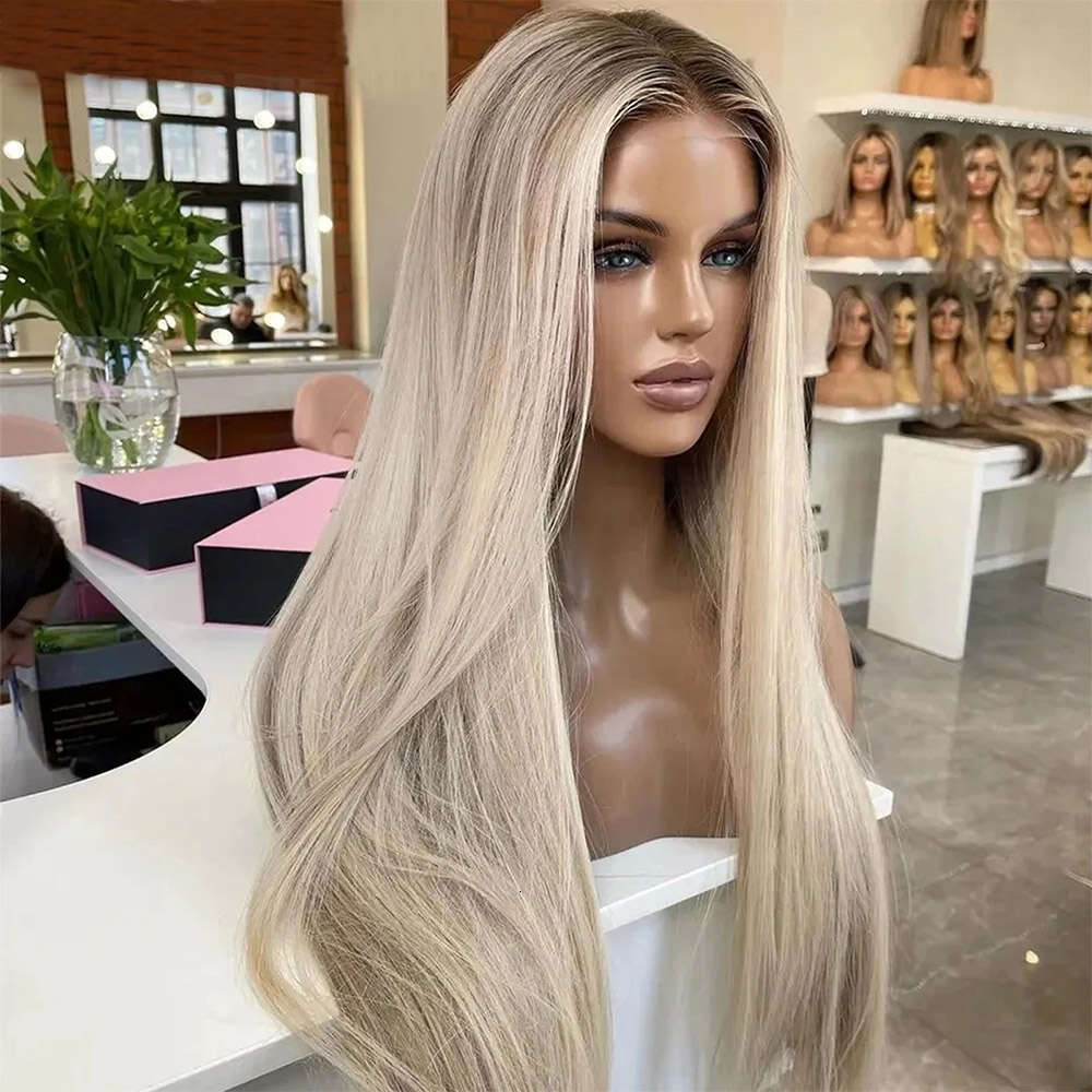 Highlight Blonde Straight Synthetic Front Wigs Ombre Dark Roots Lace For Women Cosplay 613 Colored Glueless Wig Party