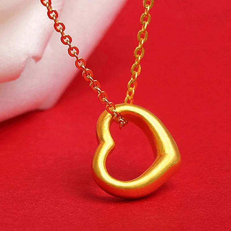 Real Gold 999 Pure Gold Love Heart Pendant 24k Gold Classic 3D Hard Gold Necklace Valentines Day Gift Fine Jewelry 240910