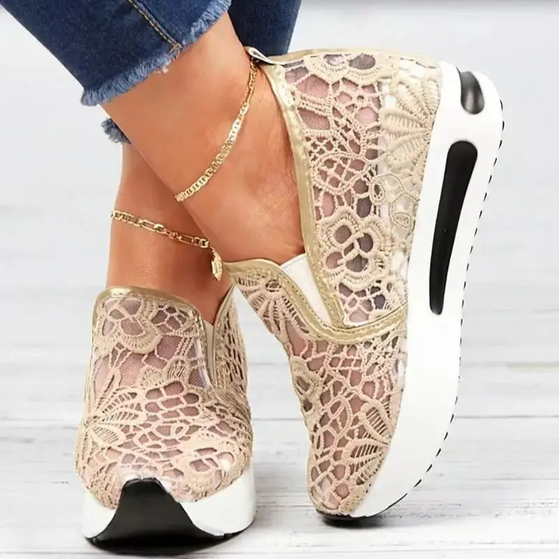 Lace platform womens sports shoes mesh breathable sports shoes summer casual sandals running beach swing dance shoes 240914
