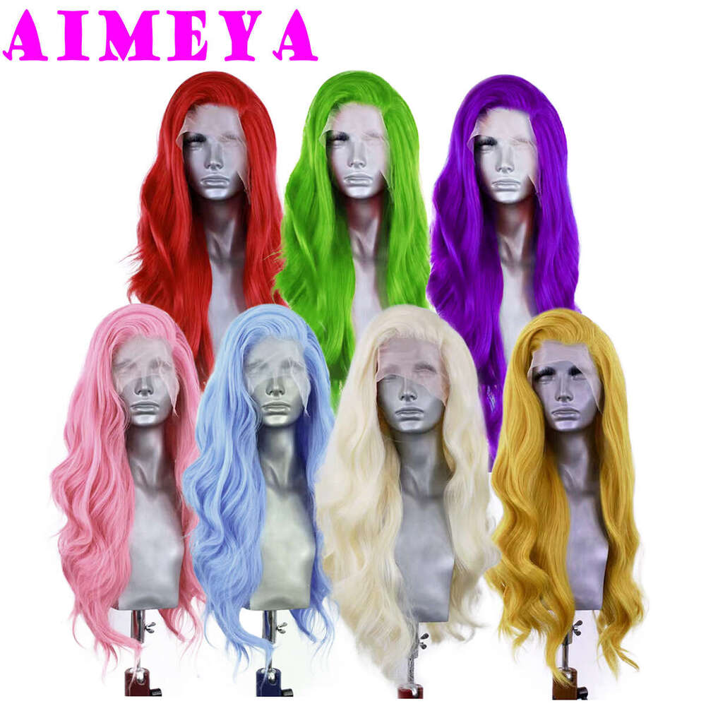 AIMEYA Purple Lace Front For Women Girls Long Natural Wave Synthetic Wig Soft Heat Resistant Hair Daily Use Cosplay Wigs