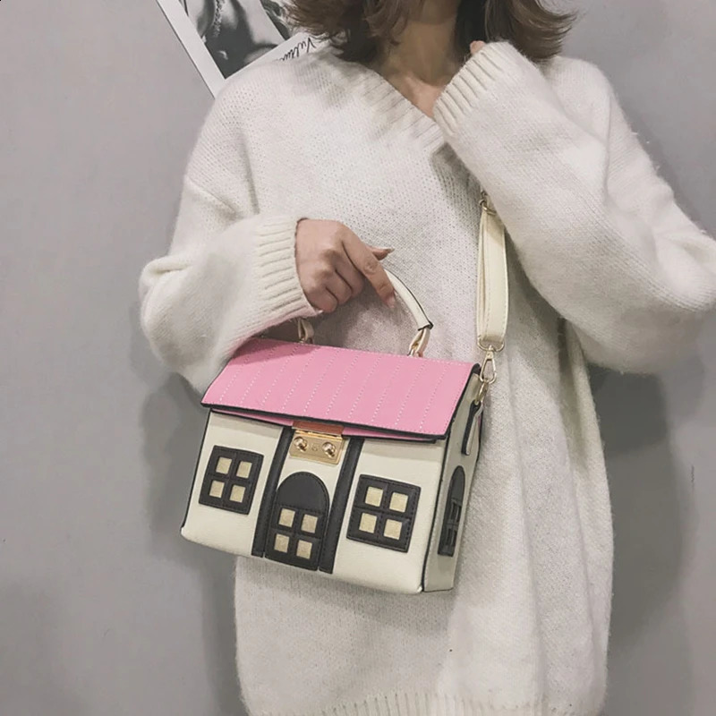 Personalized home shape leather womens handbag fashion creative messenger cross body bag shoulder bag Bolsa Fesmall Na 240912