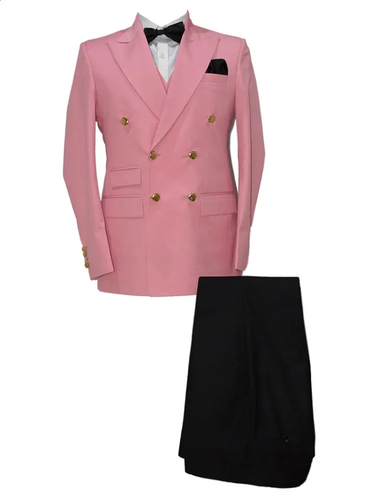Men Suit Modern Fit Double Breasted Jacket Vest With Vintage Pants Pockets Tuxedos For Banquet Party Wedding 240914