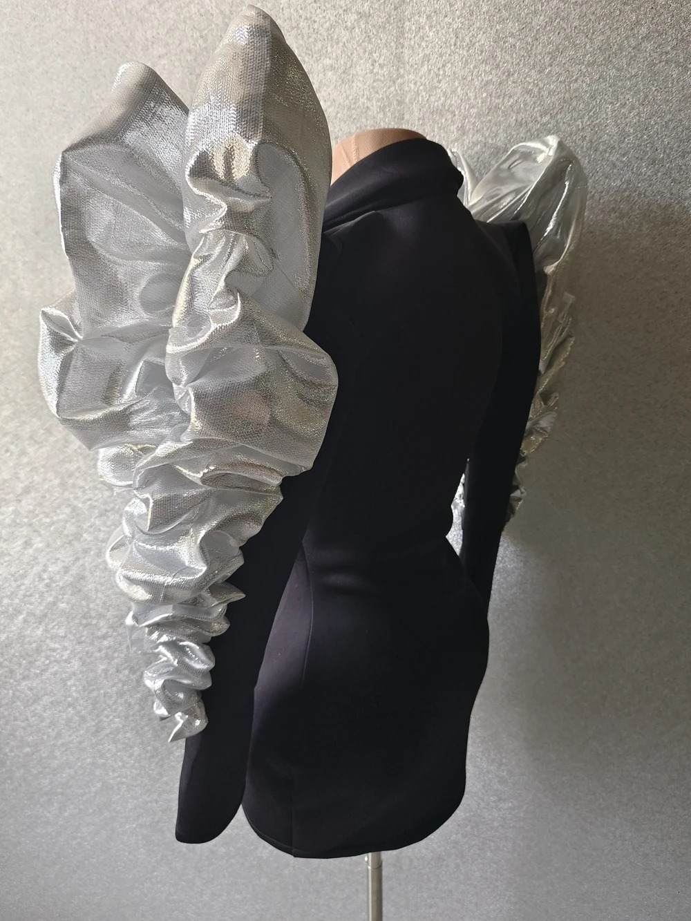 Sexy Singer Black Jacket Sparkly Sequins Rhies Big Sleeves Dancer Nightclub Jazz Dance Costume Performance Show Stage Wear