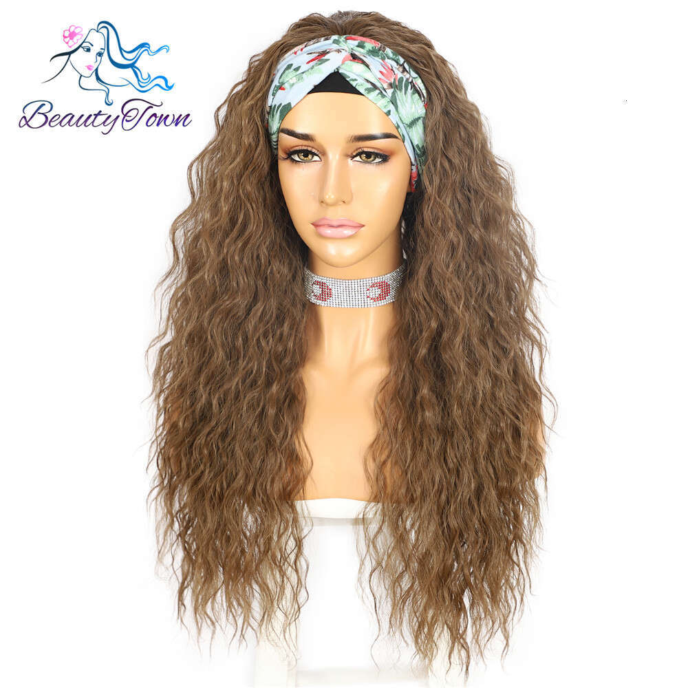 Long Kinky Curly #10 Brown Headband Wig For Women Daily Wedding Party Holiday No Gel Glueless Wigs 2 Free Bands Beautytown